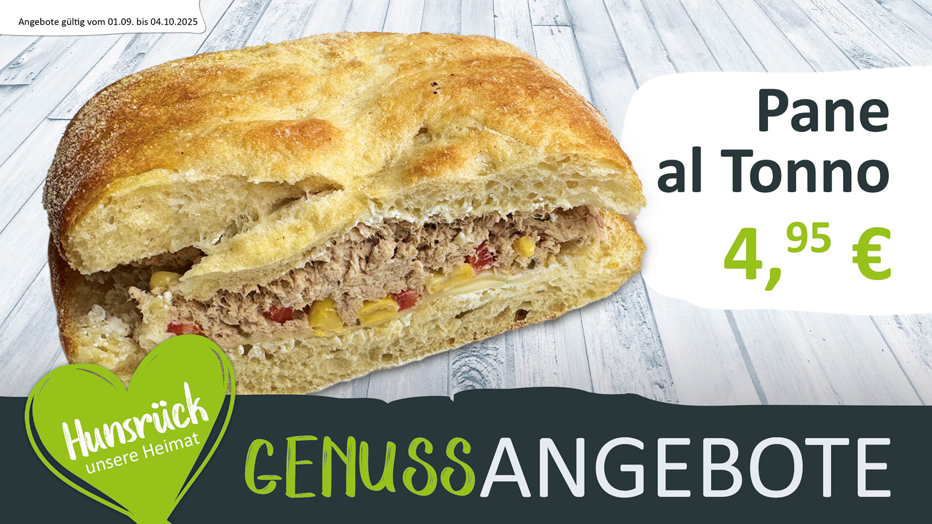 Genuss Angebot, Jungs Krauthexe( Belegtes Brötchen mit Frikadelle, Kraut und Salat), für 4,50€, gilt vom 04.08 bis zum 30.08.2025.